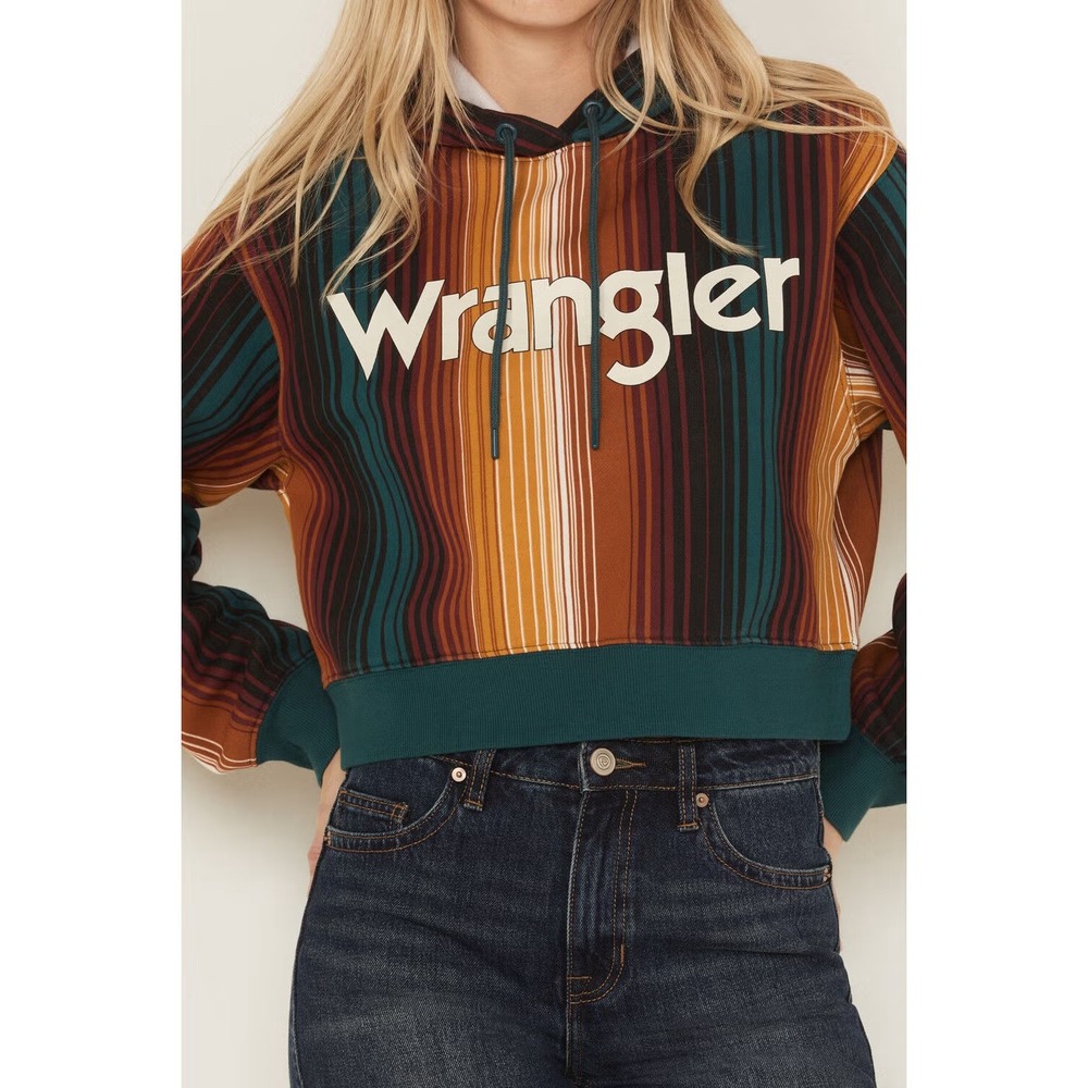 WRANGLER RETRO SERAPE Striped Logo Cropped Hoodie Sz XLWestern Cowgirl Rodeo